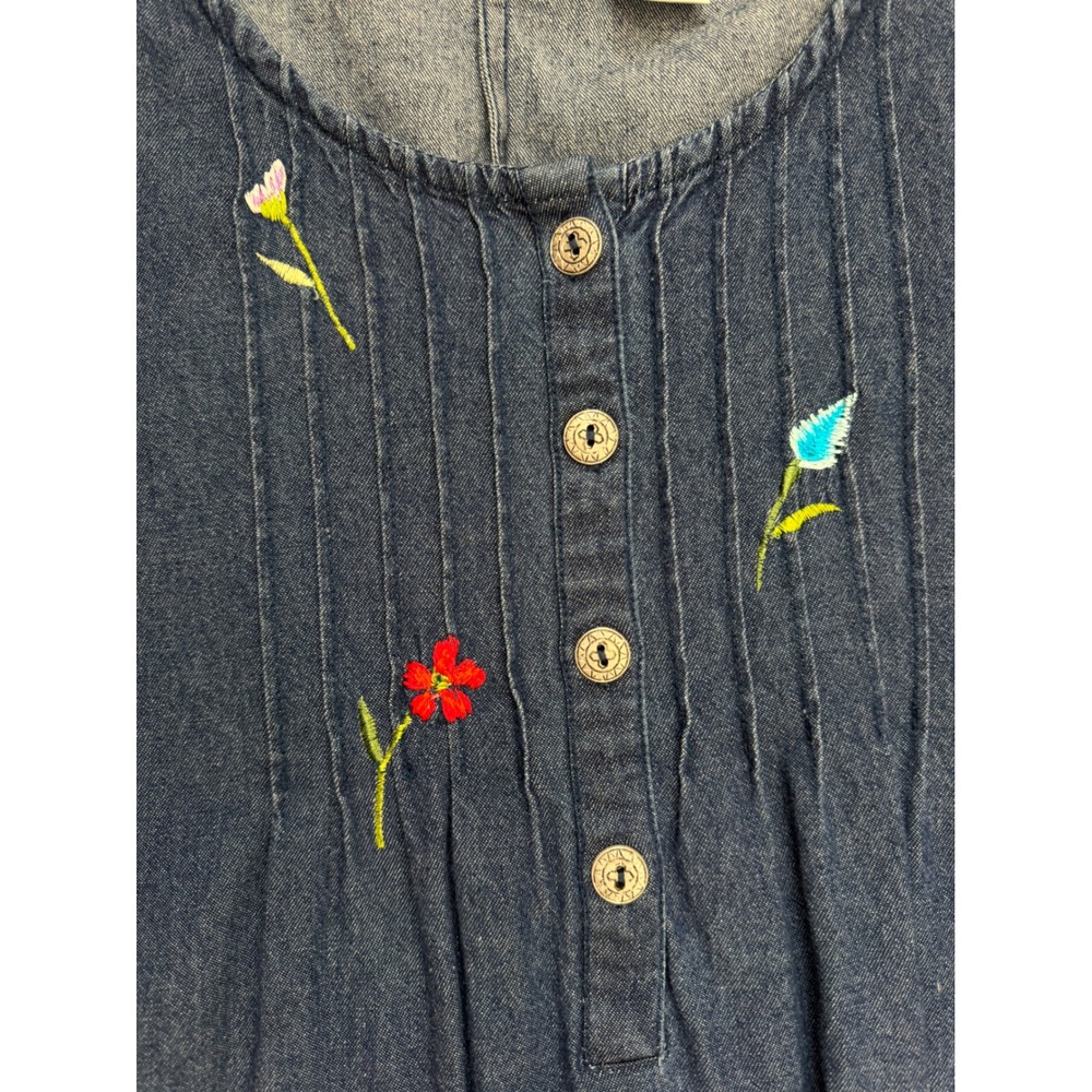 Vintage Denim Floral Embroidered Dress Small Cottage Prairie Blue Cotton Western - Picture 4 of 7